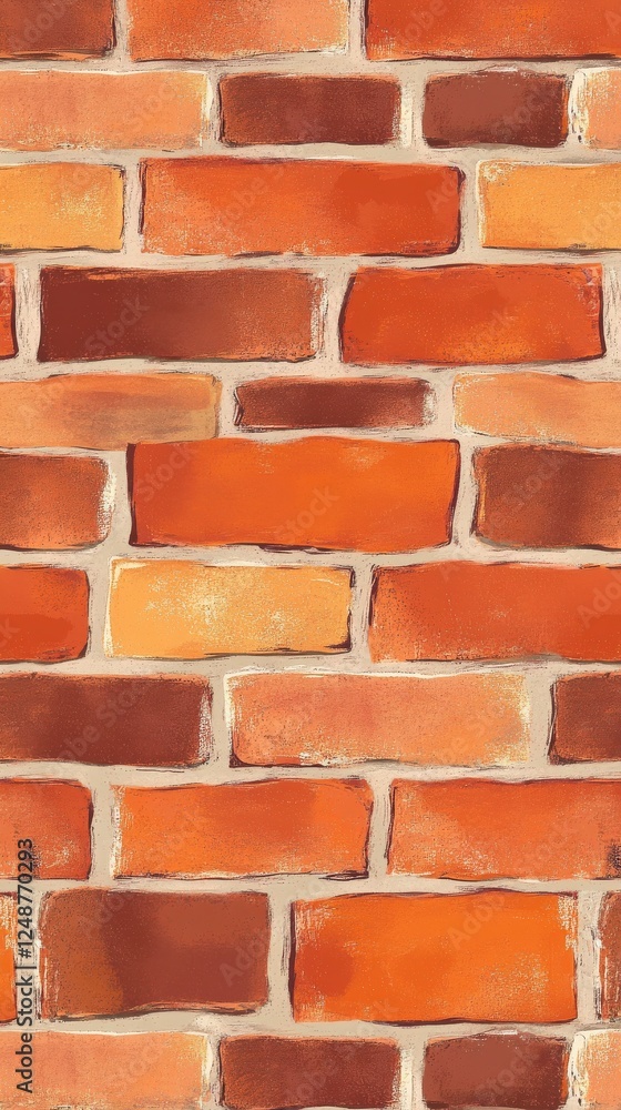 Obraz premium Hand-painted Brick Wall Pattern - Warm Tones