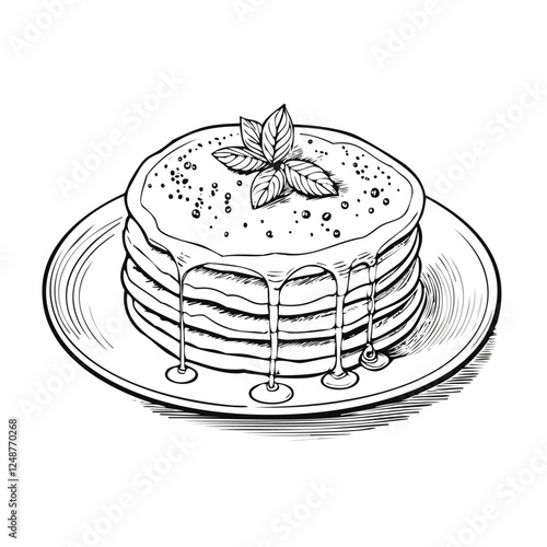 Pancake Food Meal Menu Dish Delicious Cuisine Eat Sketch Style
