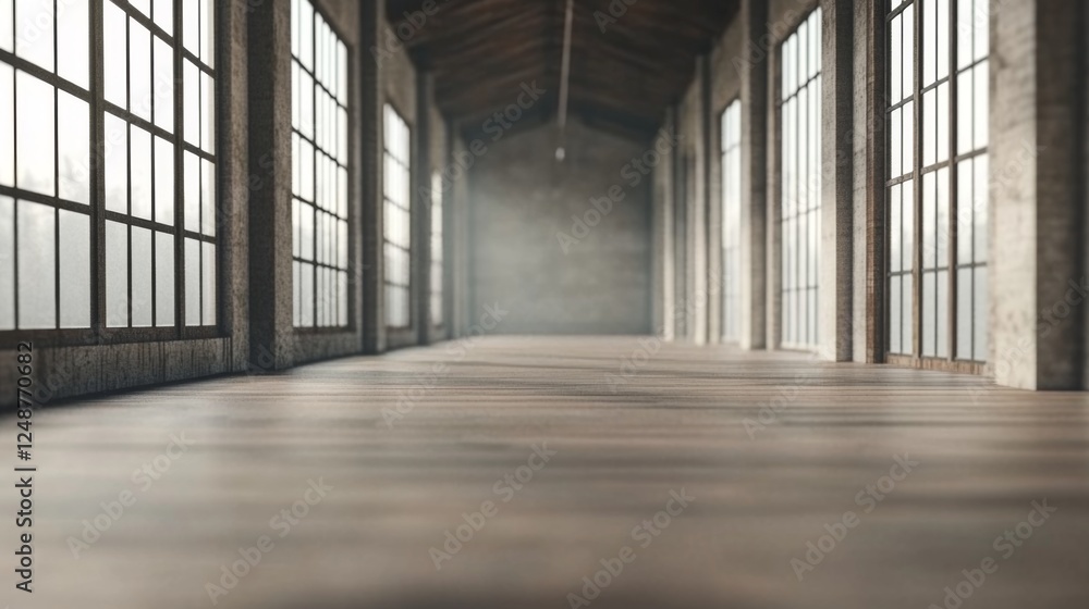 Sunlit industrial loft hallway interior Sunlit industrial loft hallway interior