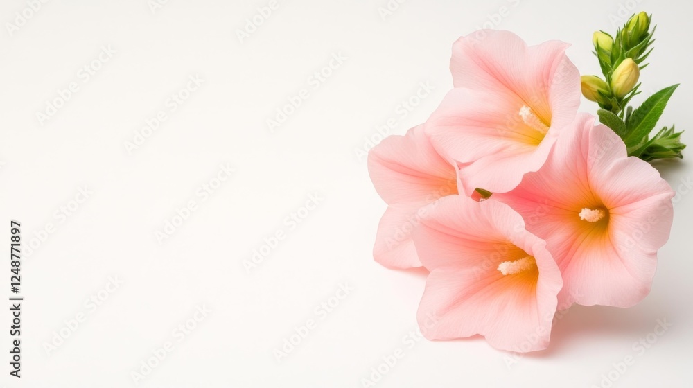 Delicate Pink Hibiscus Flowers Against White Background. Generative AI Delicate Pink Hibiscus Flowers Against White Background. Generative AI
