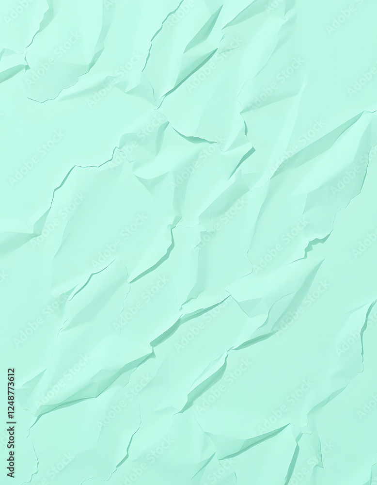 Fototapeta premium Mint crumpled paper texture, green background, wallpaper, flat design. with white shades