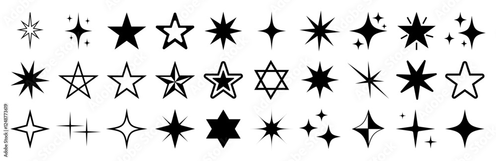 Vector star icons - decorative shapes isolated on white. Vector star icons - decorative shapes isolated on white.