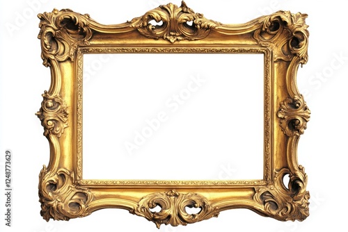 Ornate gold frame, isolated, white background, mockup photo