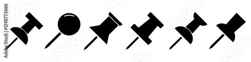 Pin icon collection - vector pinned signs isolated on white.