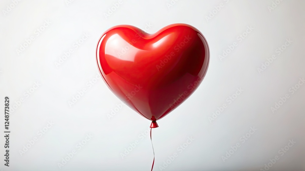 A romantic close-up: a red heart balloon, long-exposure photography against a stark white, perfect for Valentine's Day. A romantic close-up: a red heart balloon, long-exposure photography against a stark white, perfect for Valentine's Day.