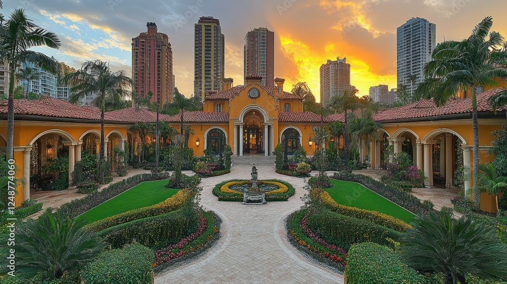 Fototapeta premium Majestic Mediterranean Mansion at Sunset
