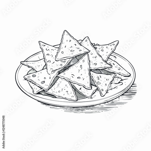 Nachos Food Meal Menu Dish Delicious Cuisine Eat Sketch Style

