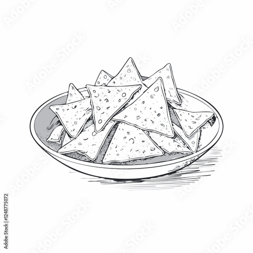 Nachos Food Meal Menu Dish Delicious Cuisine Eat Sketch Style
