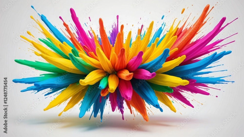 Obraz premium Bursting colorful paint splashes create a dynamic abstract design on a white background