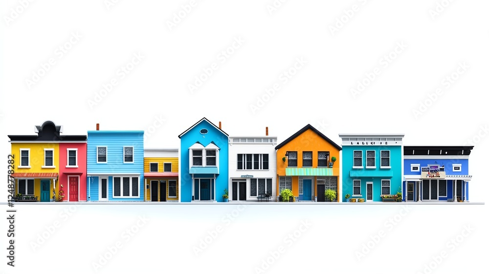 a smalltown main road, charming storefronts, nostalgic oldtown feel, picturesque and cozy, highly detailed, isolated on white background a smalltown main road, charming storefronts, nostalgic oldtown feel, picturesque and cozy, highly detailed, isolated on white background
