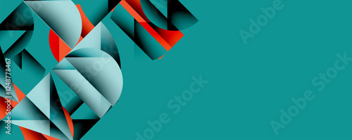 Abstract geometric pattern with intersecting circles and triangles in gradients. The high-contrast composition creates depth and a dynamic, modern aesthetic