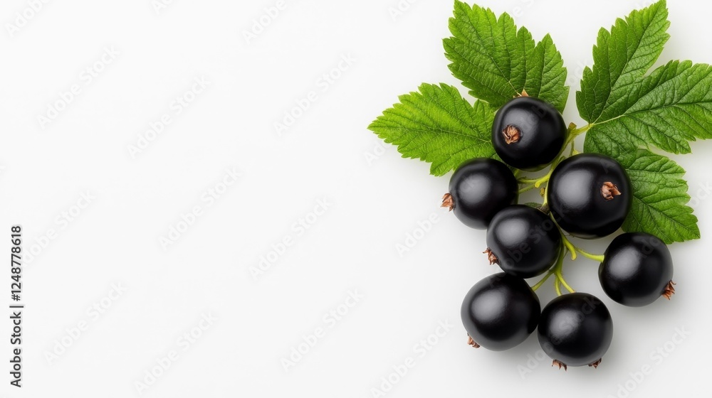 Vivid Black Currants with Detailed Leaf Texture on White. Generative AI Vivid Black Currants with Detailed Leaf Texture on White. Generative AI
