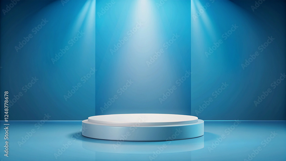 Modern Empty White Cylinder Podium Against a Deep Blue Background Modern Empty White Cylinder Podium Against a Deep Blue Background