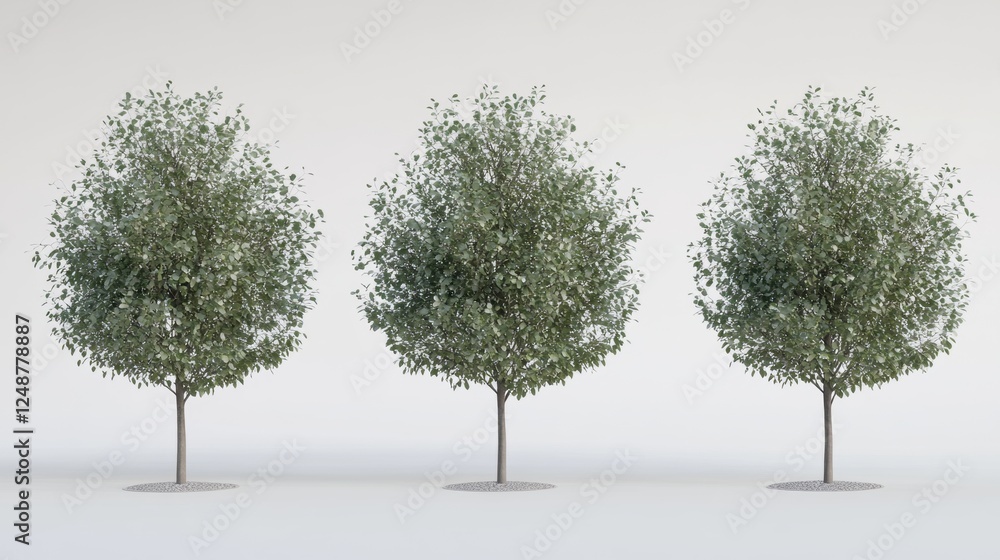 Fototapeta premium Three Realistic Tree Models Isolated on White Background