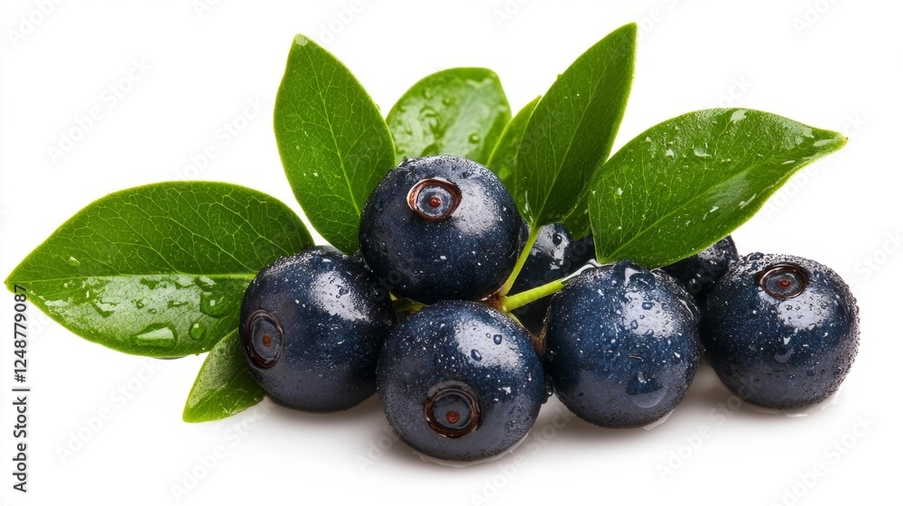 Fresh Blueberries with Dew Drops on Vibrant Green Leaves. Generative AI Fresh Blueberries with Dew Drops on Vibrant Green Leaves. Generative AI