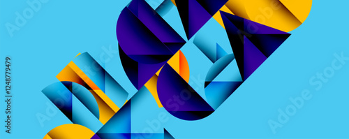 Abstract geometric pattern with intersecting circles and triangles in gradients. The high-contrast composition creates depth and a dynamic, modern aesthetic