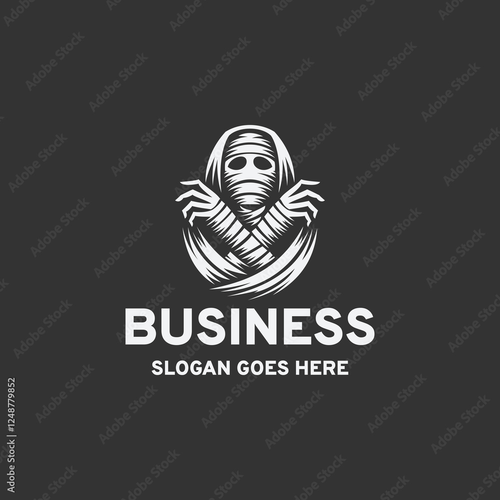 The mummy logo design vector illustration in black and white style on a black background The mummy logo design vector illustration in black and white style on a black background