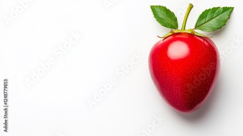 Bright Red Strawberry with Leaves on Isolated White Background. Generative AI photo