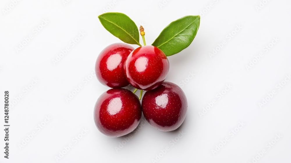 Cluster of Red Cranberries with Leaves Isolated on White Background. Generative AI Cluster of Red Cranberries with Leaves Isolated on White Background. Generative AI