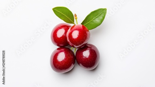 Wallpaper Mural Cluster of Red Cranberries with Leaves Isolated on White Background. Generative AI Torontodigital.ca