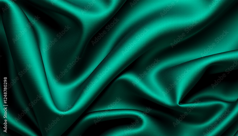 Obraz premium Green silk fabric with soft folds and glossy texture