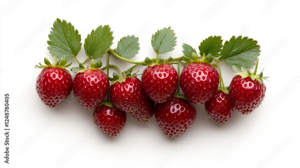 Fresh Strawberries Isolated on White Background with Leaves. Generative AI Fresh Strawberries Isolated on White Background with Leaves. Generative AI