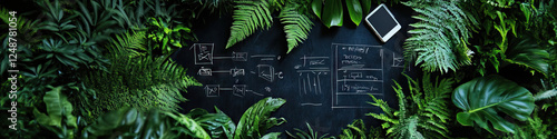 Website Wireframes and UI Sketches Surrounded by Tropical Foliage photo