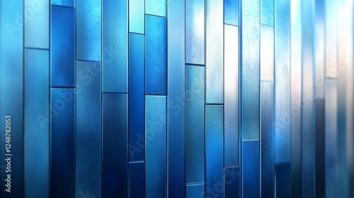 Abstract blue metallic panel wall with reflections. Generative AI