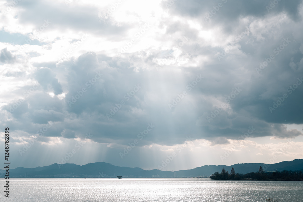 View of Lake Biwa in Otsu, Shiga, Japan