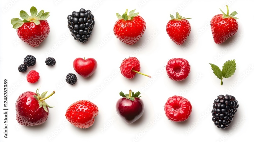 Fresh Assorted Berries on White Background. Generative AI Fresh Assorted Berries on White Background. Generative AI