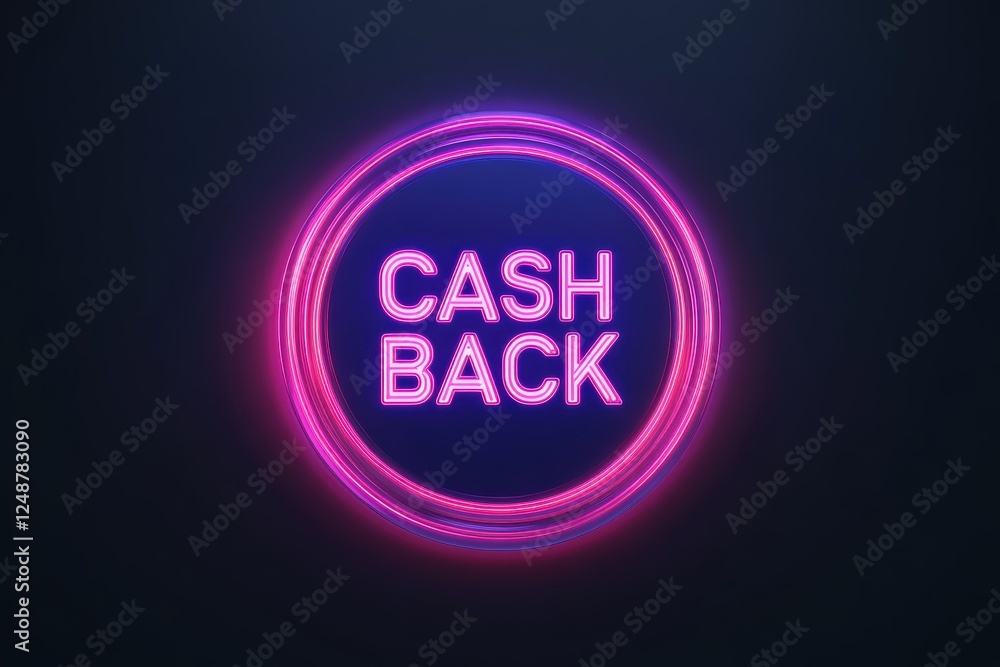 CASH BACK emblem glowing in neon pink on isolated black background for promotional content CASH BACK emblem glowing in neon pink on isolated black background for promotional content