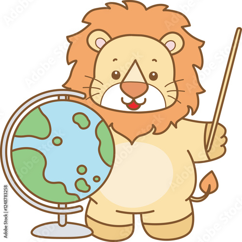 Cute Lion vector icon. Funny baby Lion animal series stock illustration. life of fluffy Lion designs.