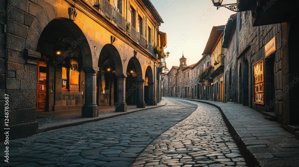 Naklejka premium Charming historic market square with cobblestone streets, bustling with life and surrounded by beautiful architecture.