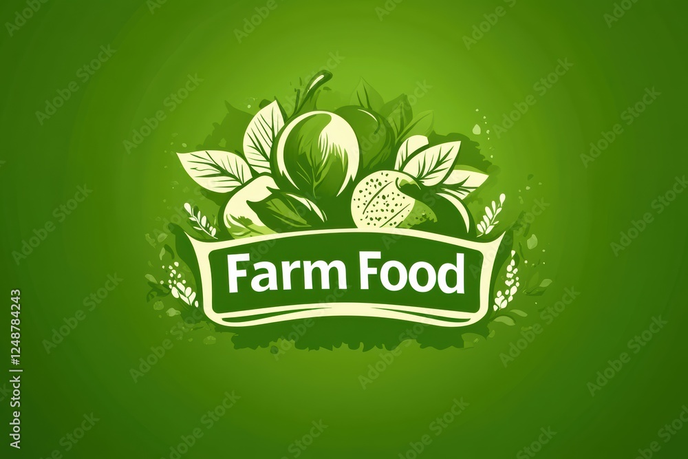 Creative graphic layout promoting farm food with fresh produce elements and vibrant green background