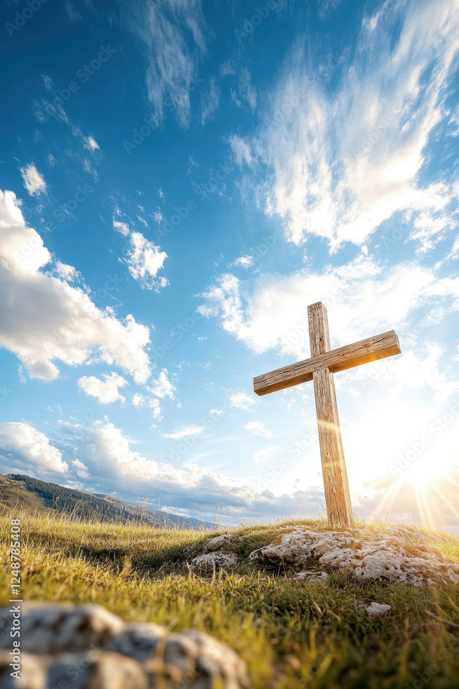 A wooden cross against the sky. AI generative. A wooden cross against the sky. AI generative.
