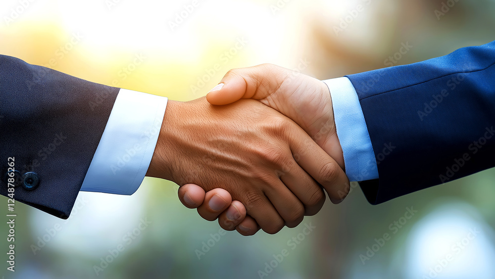 Businessmen shaking hands after successful agreement in blurred background Businessmen shaking hands after successful agreement in blurred background