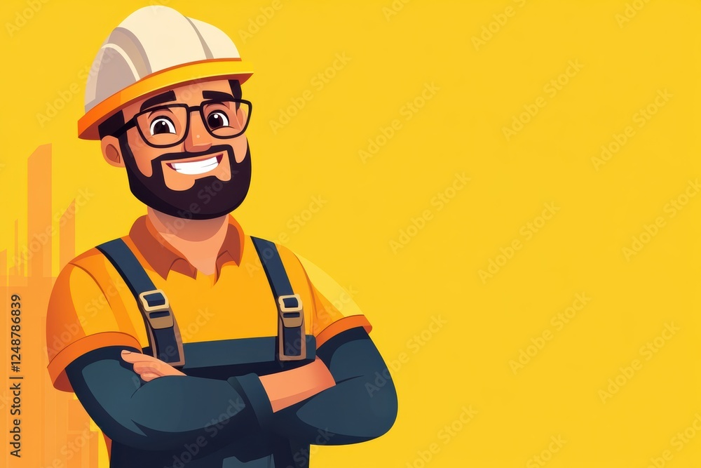 Happy worker in safety helmet promotes positivity in construction industry Happy worker in safety helmet promotes positivity in construction industry