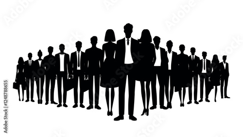 Silhouette of a team of people with a leader. Collective. Vector