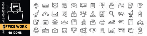Office work. Set of linear icons