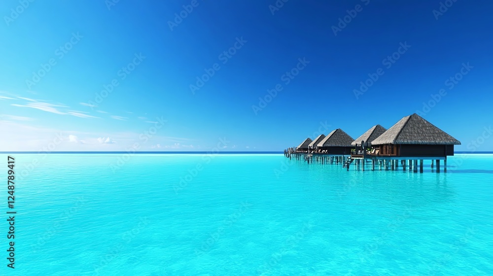 Luxury beach resort, private cabanas, infinity pool, 3D illustration Luxury beach resort, private cabanas, infinity pool, 3D illustration