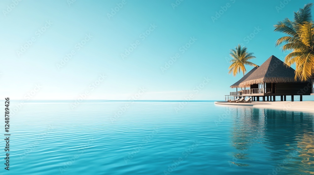 Luxury beach resort, private cabanas, infinity pool, 3D illustration Luxury beach resort, private cabanas, infinity pool, 3D illustration