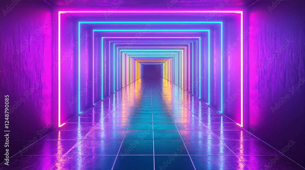 Vibrant neon tunnel with futuristic glow Vibrant neon tunnel with futuristic glow