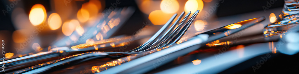 Close-up of Silverware with Candlelight Bokeh Close-up of Silverware with Candlelight Bokeh