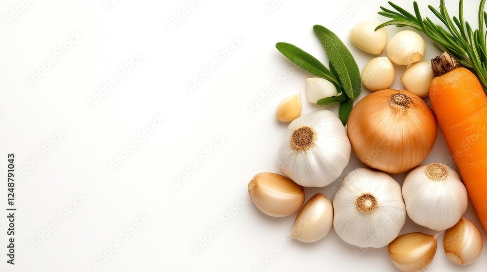Fresh Vegetables and Aromatic Herbs on a White Isolated Background. Generative AI Fresh Vegetables and Aromatic Herbs on a White Isolated Background. Generative AI