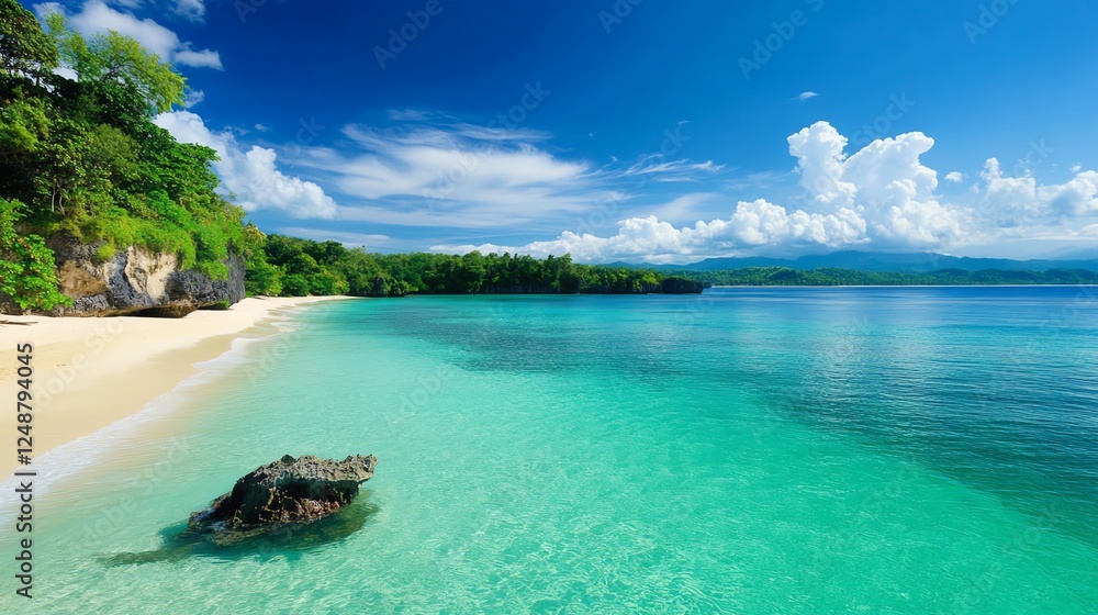 Rocky coastline with crystalclear water, hidden beach cove, nature s raw beauty, unspoiled paradise, perfect for travel and adventure themes