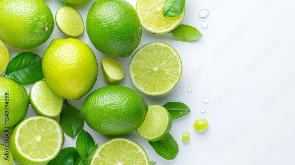 Sliced Limes Arranged Creatively with Drops of Water. Generative AI Sliced Limes Arranged Creatively with Drops of Water. Generative AI