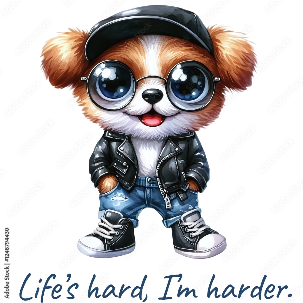 Fototapeta premium Life’s hard, I’m harder. Adorable Pup with a Rockstar Vibe