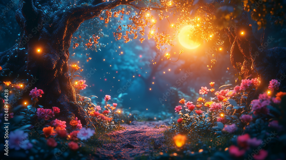 Obraz premium Luna iluminando flores