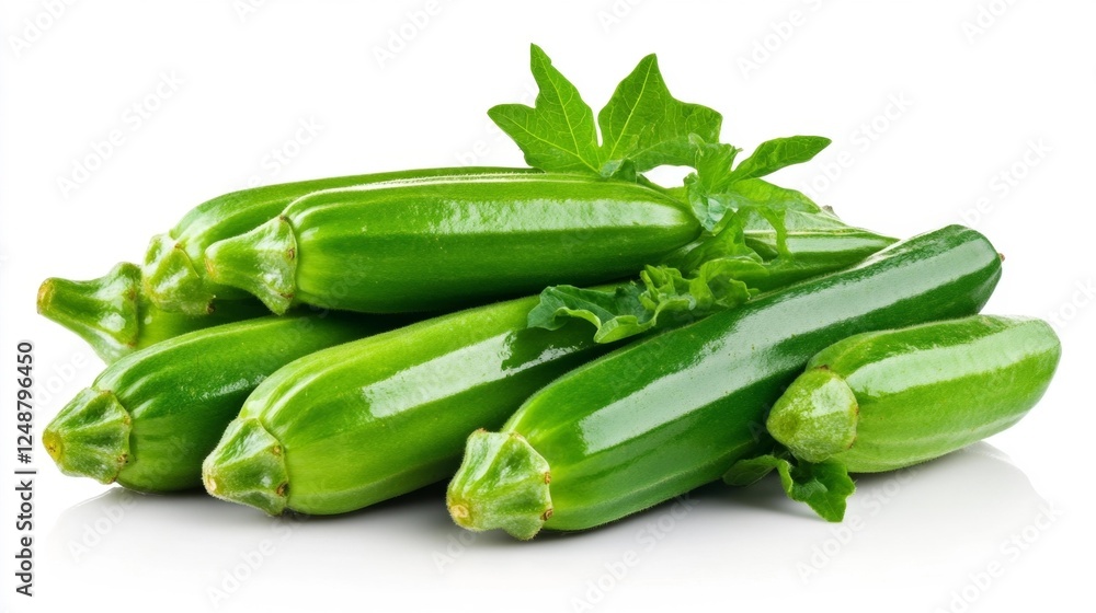 Fresh Green Squash with Leaves Isolated on White. Generative AI Fresh Green Squash with Leaves Isolated on White. Generative AI