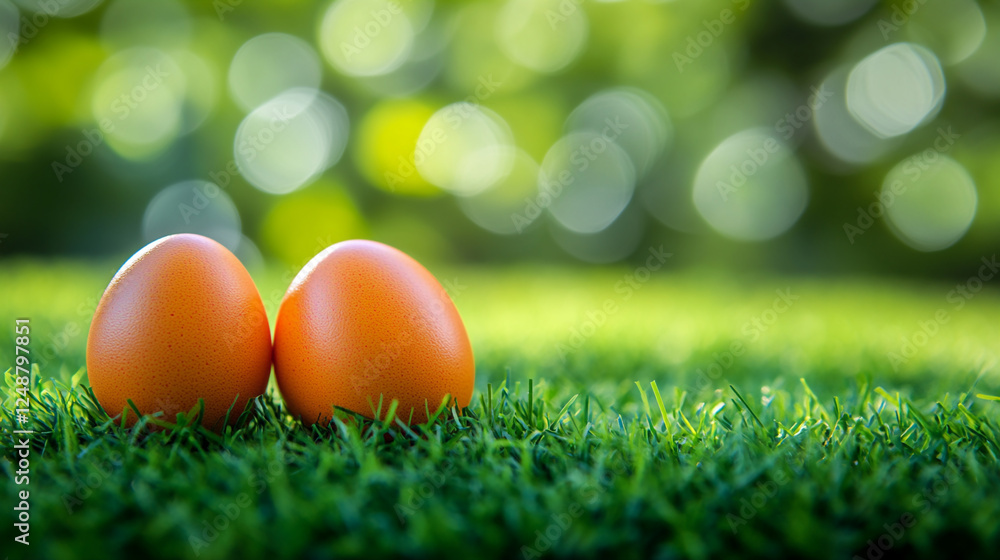 Easter eggs on fresh green grass with bokeh effect. Easter eggs on fresh green grass with bokeh effect.